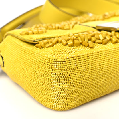 Fendi Rolling Stone Vitello Seta Bead Embroidered Re-Edition Baguette Giallo 9 of 10