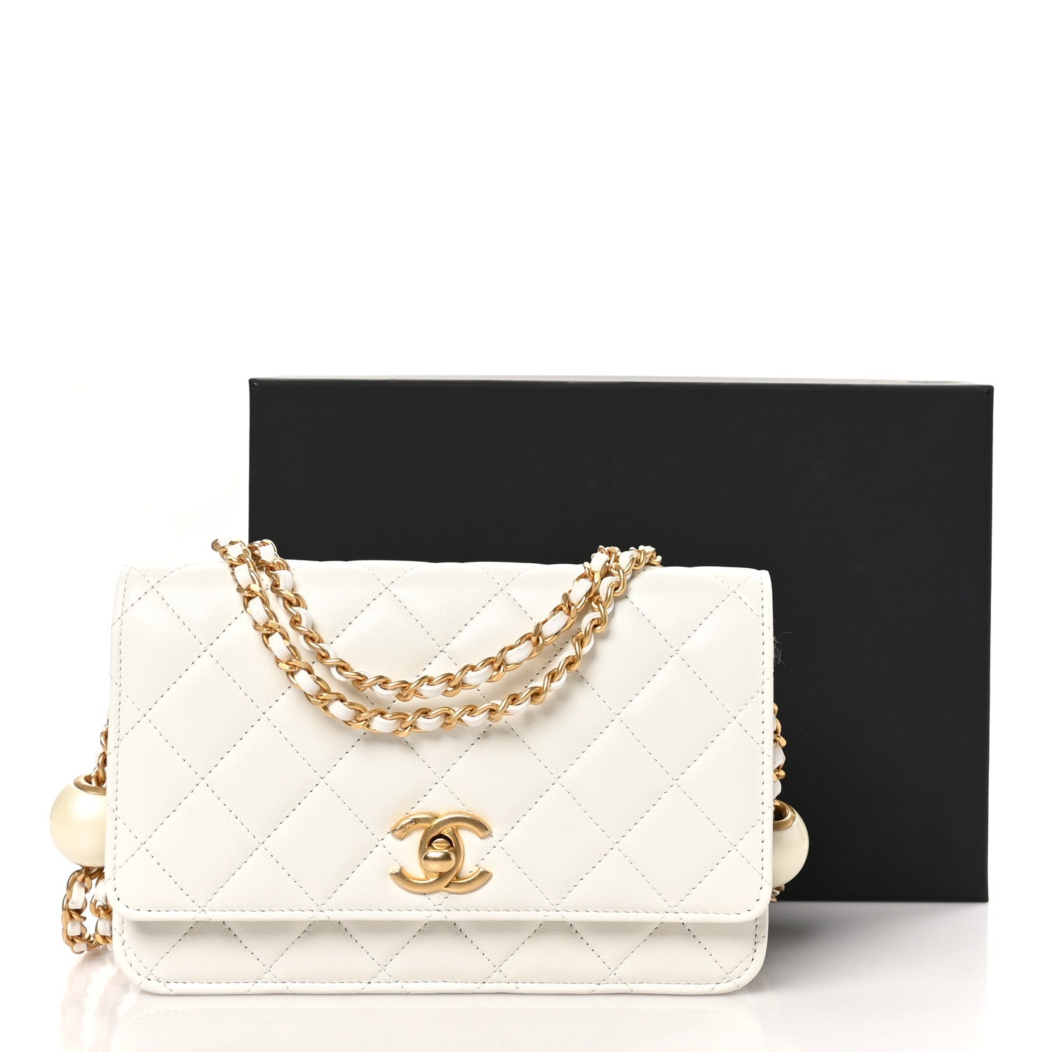 Chanel Lambskin Quilted Pearl Wallet On Chain WOC White 12 of 12