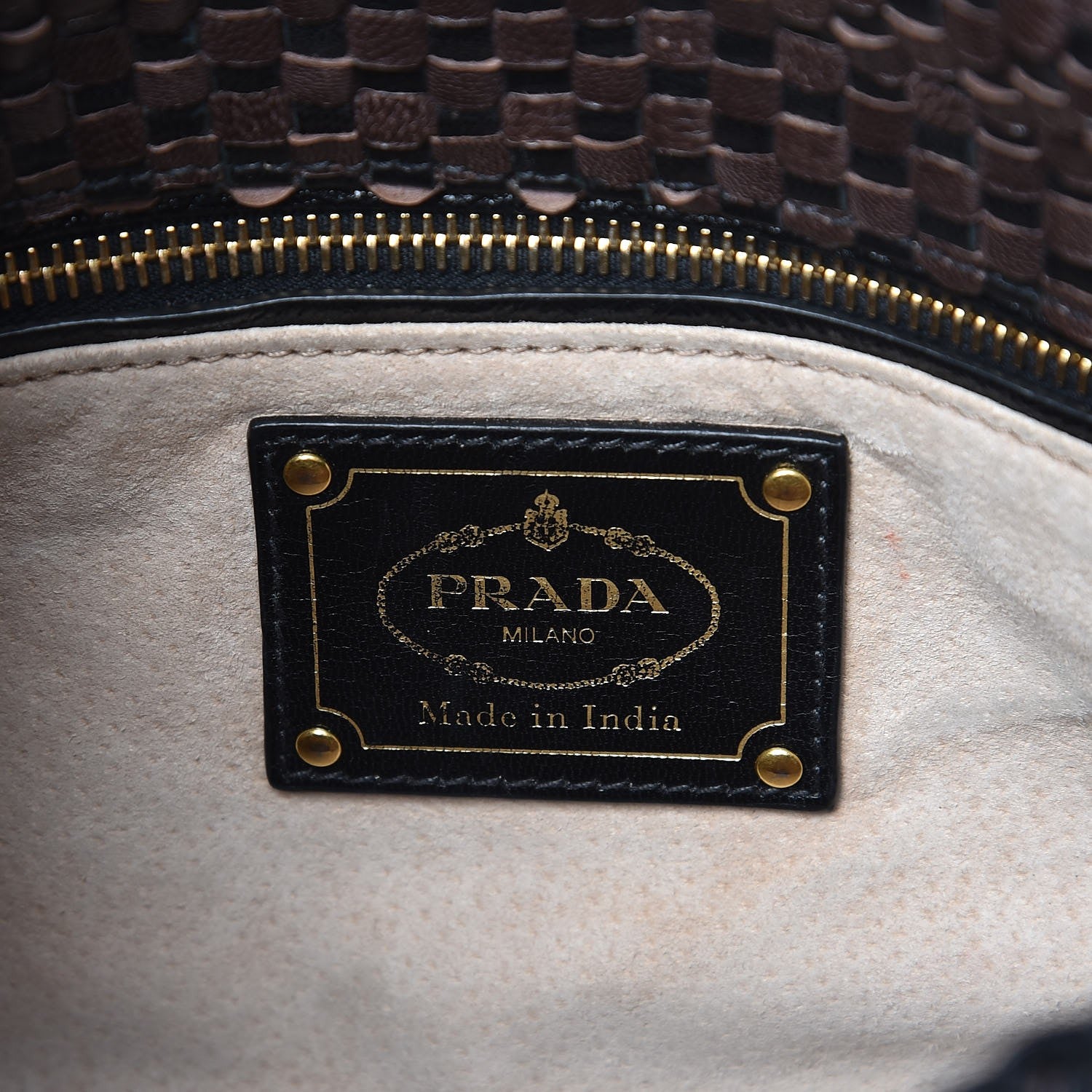 Prada Goatskin Woven Crossbody Bag Moro Black 5 of 6