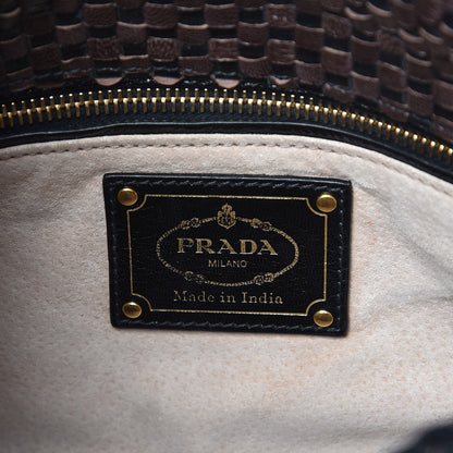 Prada Goatskin Woven Crossbody Bag Moro Black 5 of 6