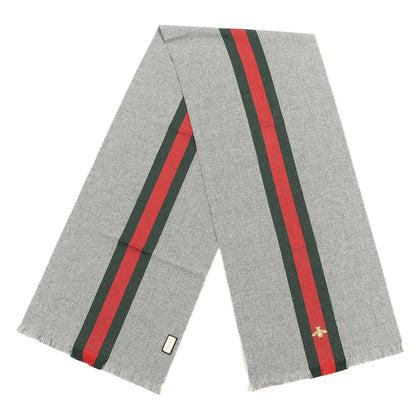 Gucci Wool Cashmere Silk Web Bee Scarf Grey 2 of 4