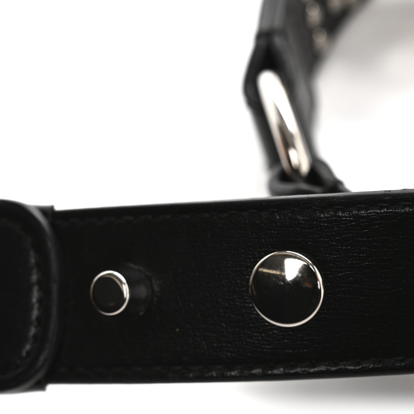 Calfskin Studded Logo Shoulder Strap Black