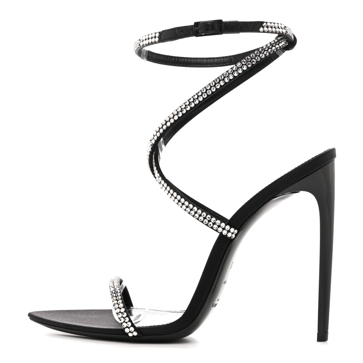 Saint Laurent Crepe Satin Crystal Satine 110 Sandals 36 Black 1 of 9