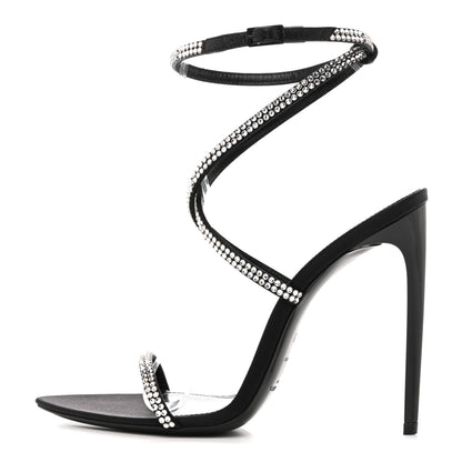 Saint Laurent Crepe Satin Crystal Satine 110 Sandals 36 Black 1 of 9
