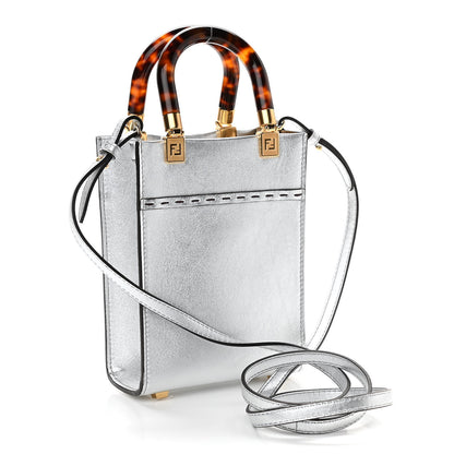 Fendi Vitello Catalan Mirror Plexiglass Mini Fendi Sunshine Shopper Tote Argento 3 of 12