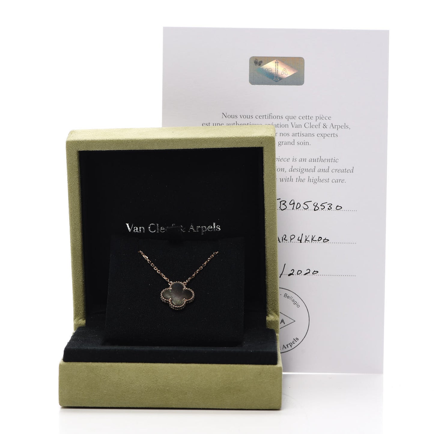 18K Rose Gold Gray Mother of Pearl Vintage Alhambra Pendant Necklace