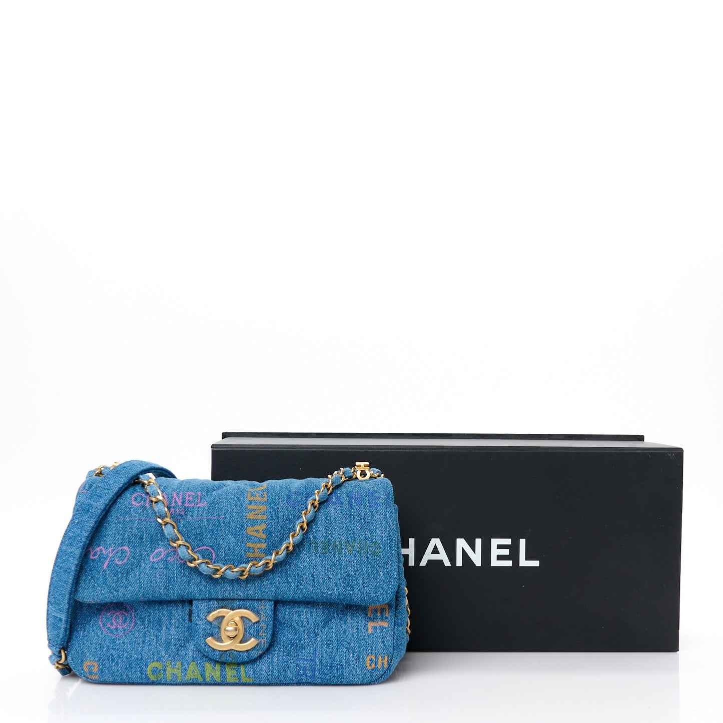 Denim Quilted Mini Denim Mood Rectangular Flap Blue Multicolor