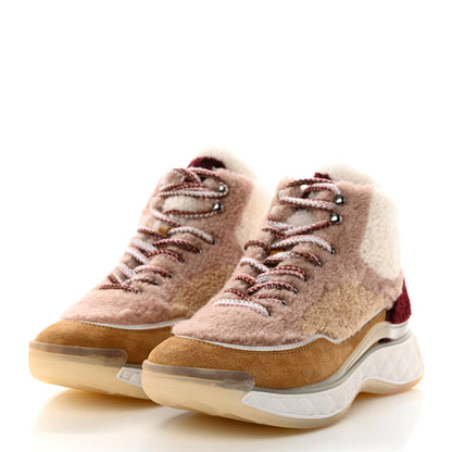 Chanel Shearling Suede CC High Top Sneakers 38.5 White Pink 3 of 9