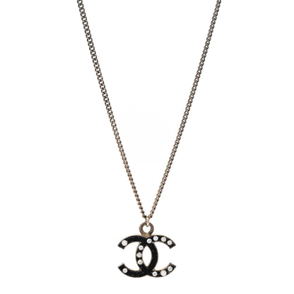 Chanel Enamel Crystal Pearl CC Pendant Necklace Ruthenium 1 of 6