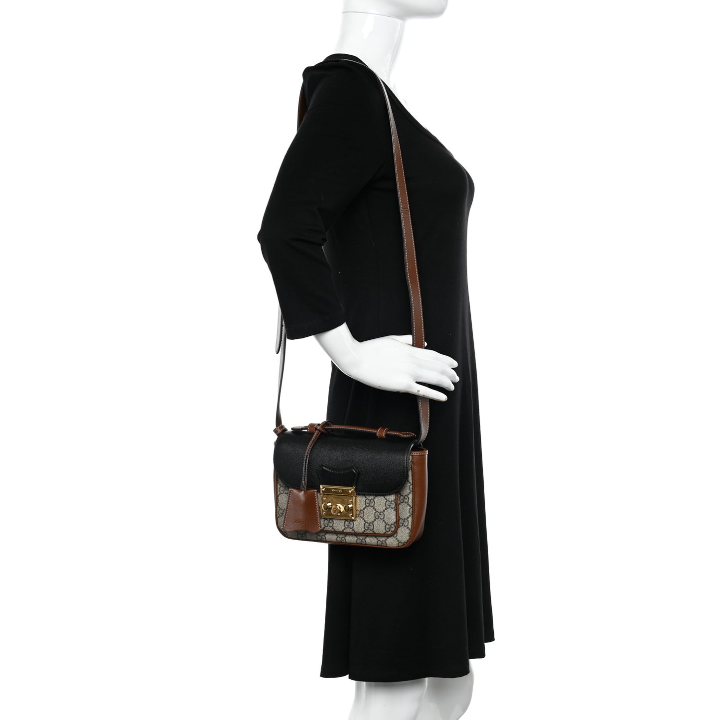 GG Supreme Monogram New Sakai Lux Calfskin Mini Padlock Flap Pocket Shoulder Bag Beige Ebony Black Cuir