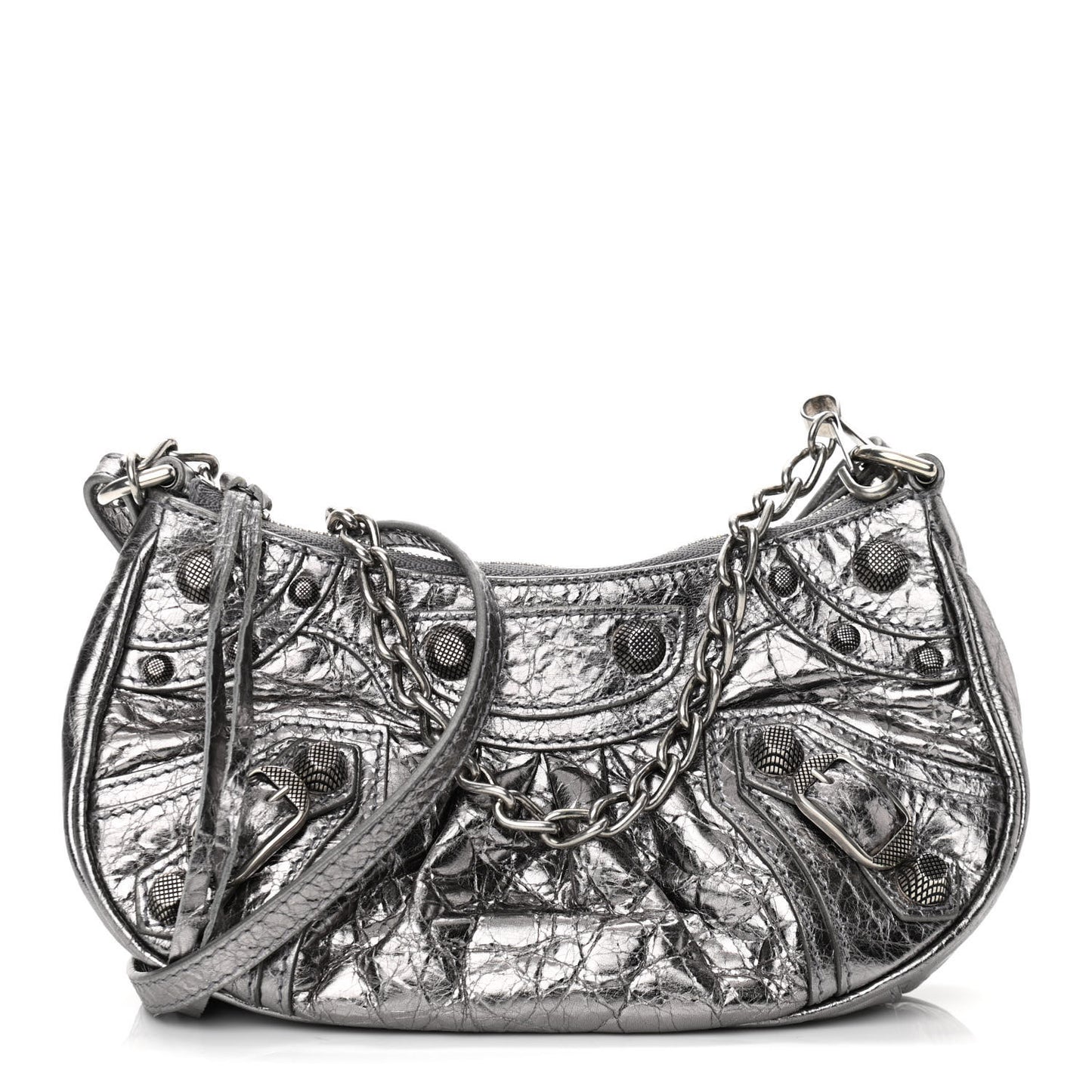 Metallic Agneau Arena Le Cagole Purse With Chain Mini Silver
