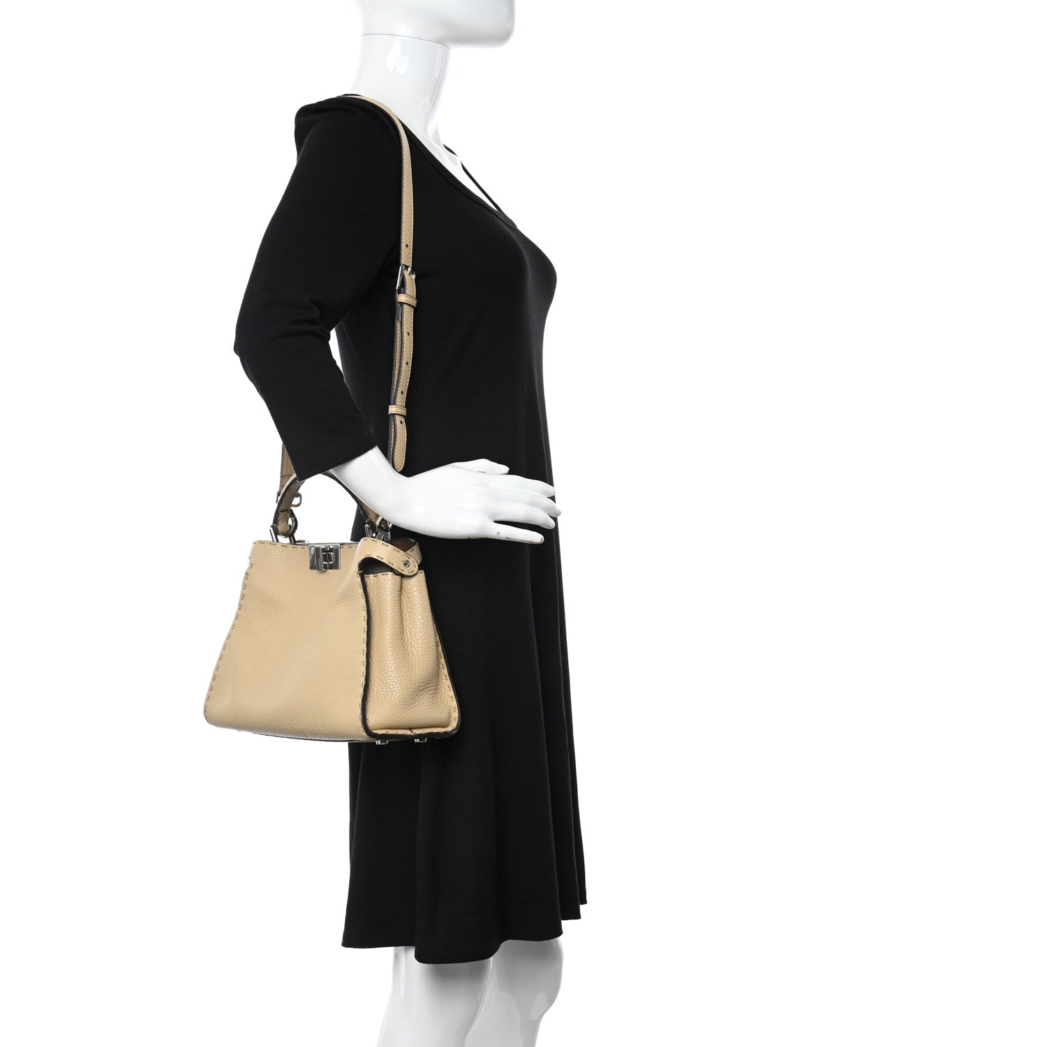 Fendi Cuoio Romano Selleria Medium Peekaboo Iconic Essentially Satchel Paglia Latte Mou 2 of 12