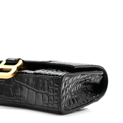 Balenciaga Shiny Calfskin Crocodile Embossed Hourglass Chain Bag Black 8 of 9