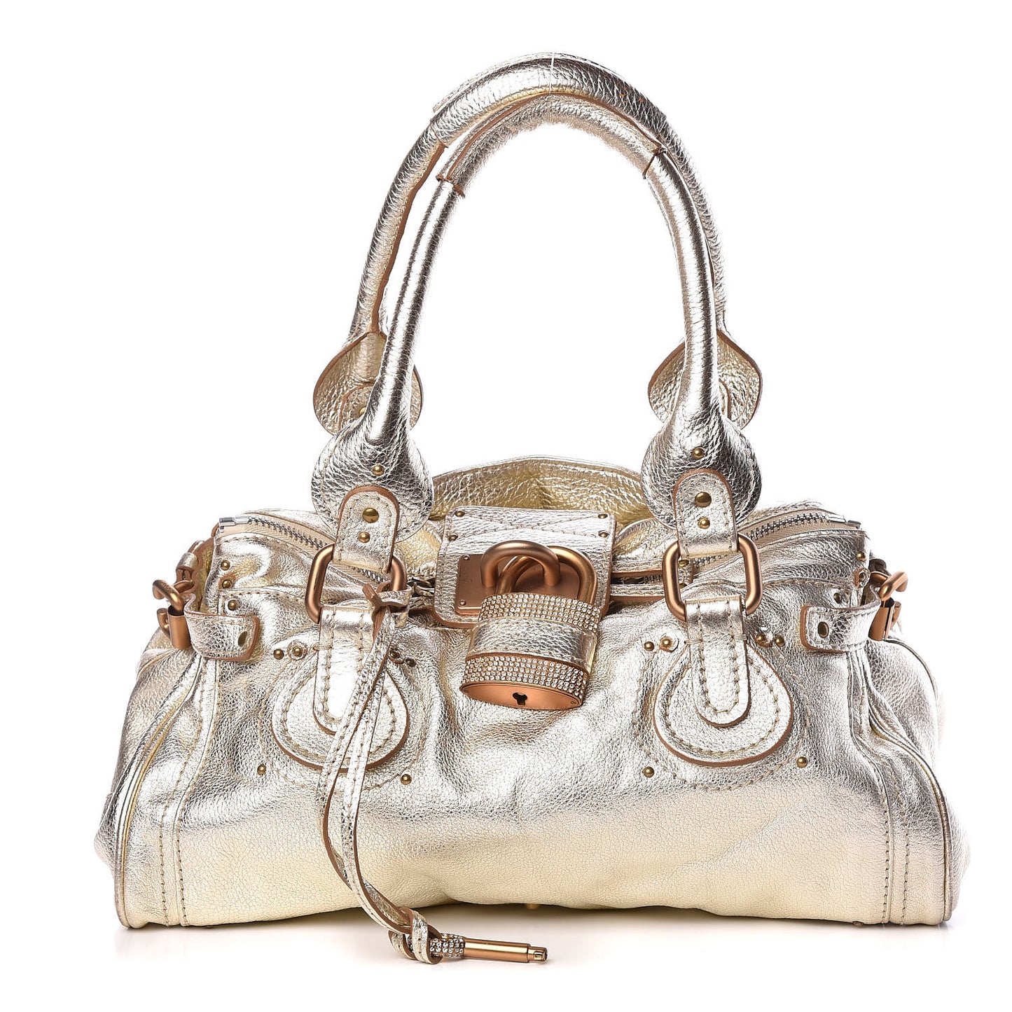 Metallic Calfskin Paddington Satchel Gold
