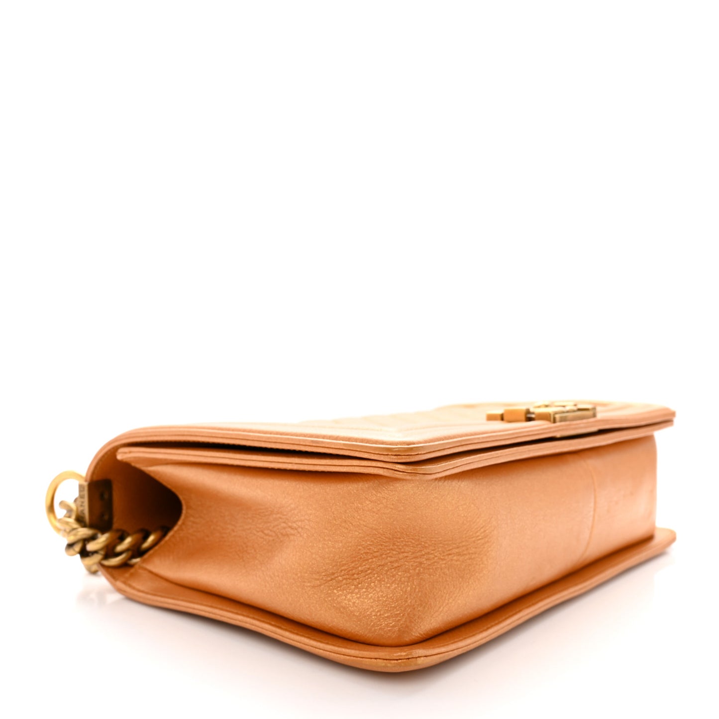 Metallic Calfskin Quilted New Medium Boy Flap Dark Gold