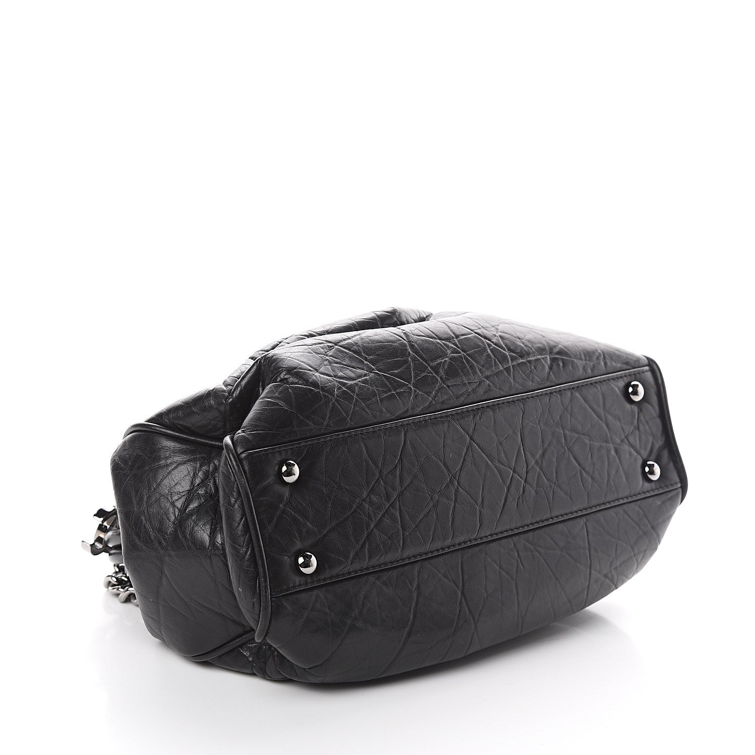 Chanel Distressed Lambskin Paris NY Framed Pleated Pouch Bag Black 3 of 9