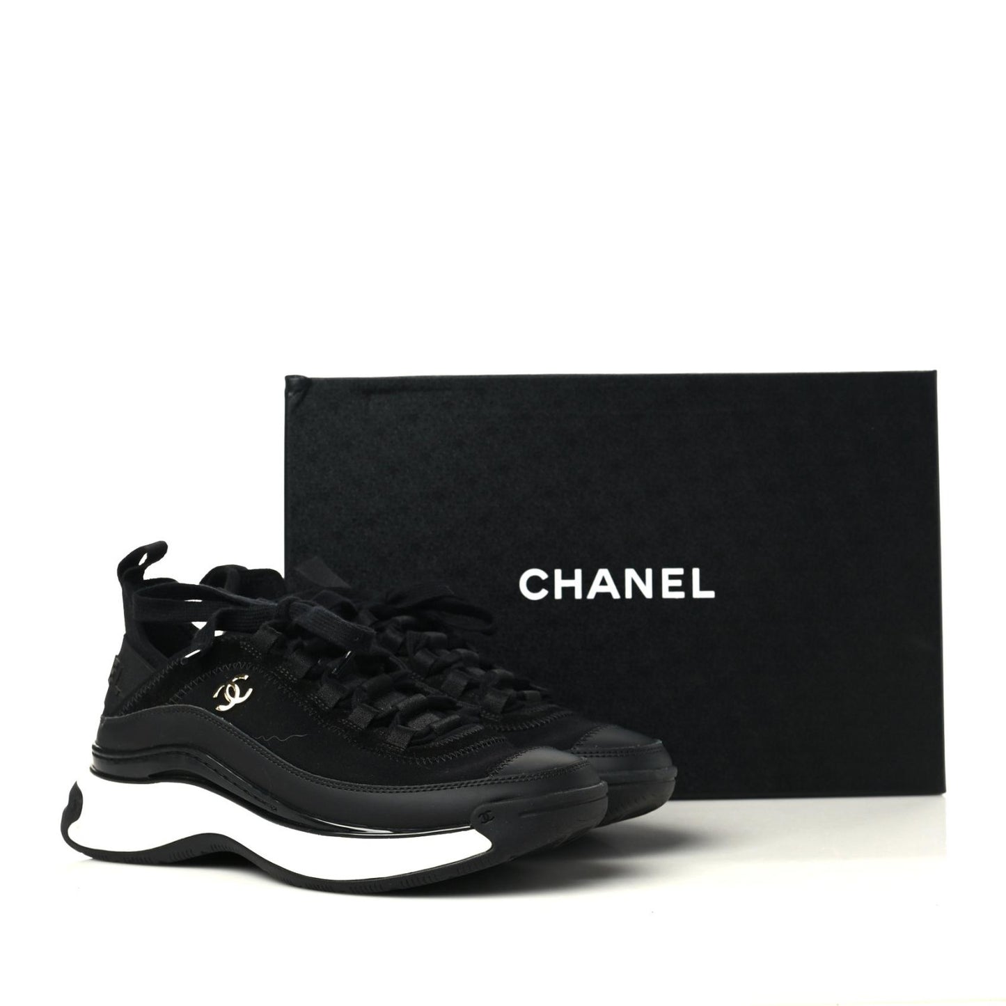 Velvet Calfskin Mixed Fibers CC Sneakers 36 Black