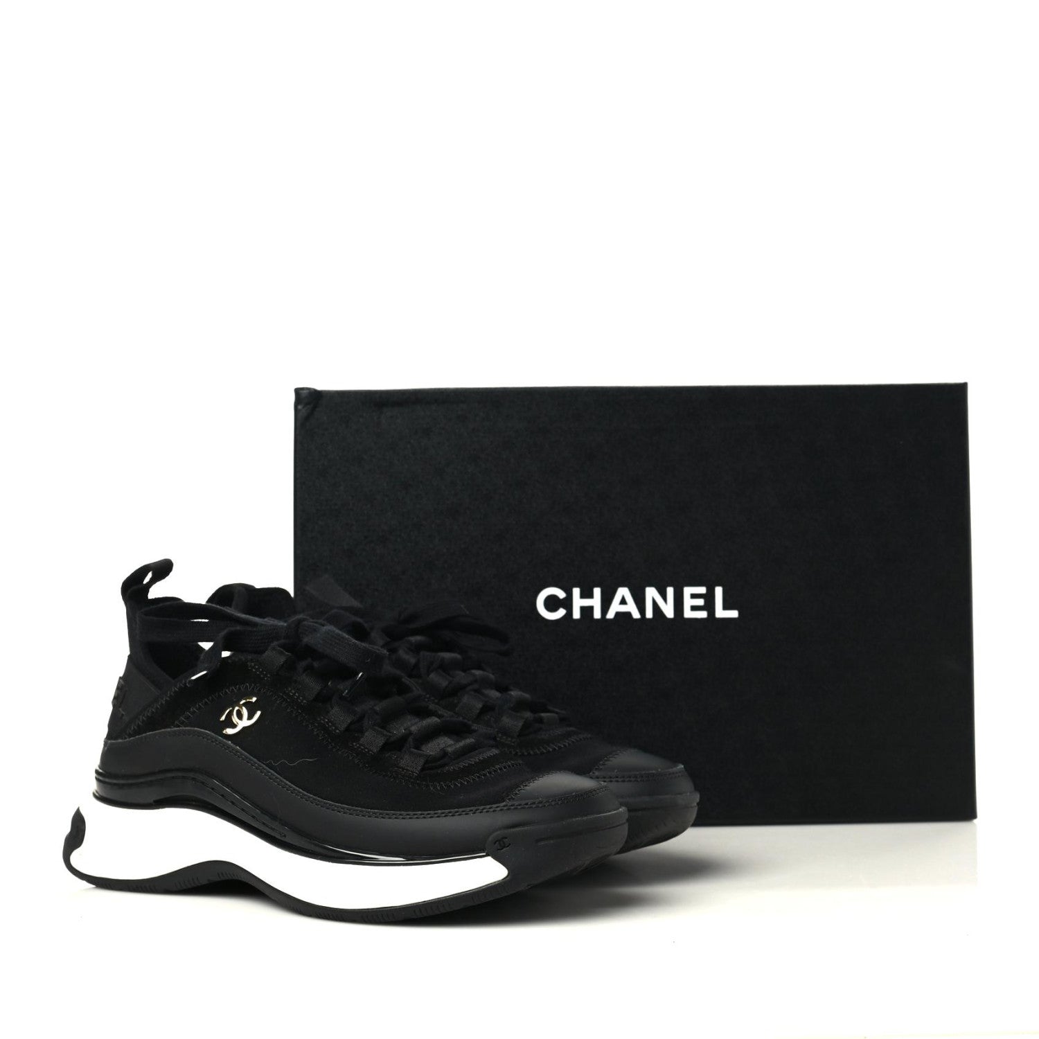 Chanel Velvet Calfskin Mixed Fibers CC Sneakers 36 Black 11 of 11