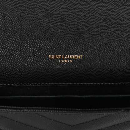 Saint Laurent Grain De Poudre Matelasse Chevron Monogram Envelope Clutch Black 6 of 7