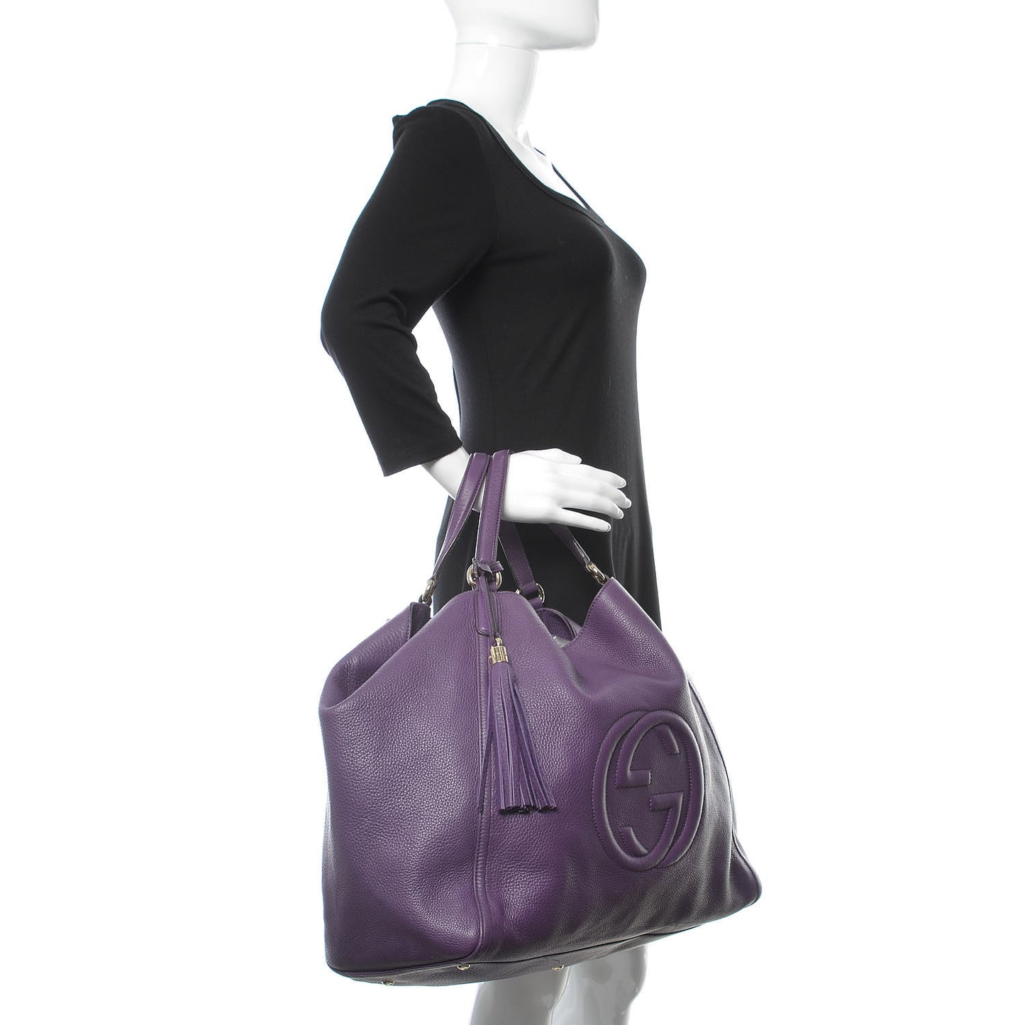 Pebbled Calfskin Large Soho Shoulder Bag Shine Purple