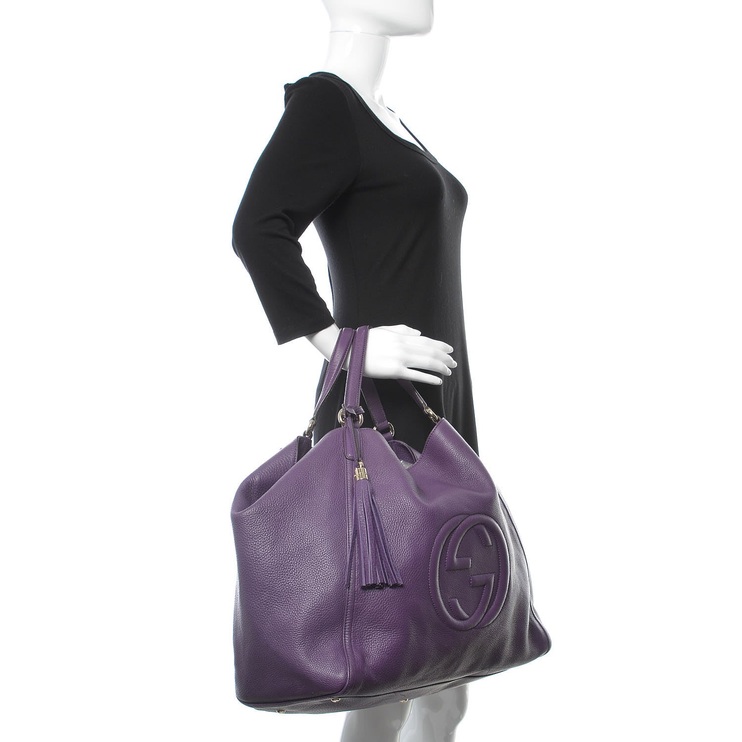 Gucci Pebbled Calfskin Large Soho Shoulder Bag Shine Purple 2 of 16