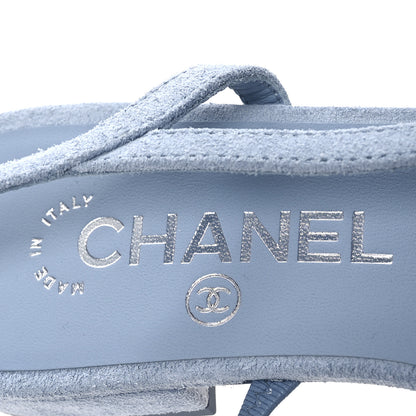 Chanel Suede Cap Toe CC Coco Slingback Pumps 36 Light Blue 9 of 11