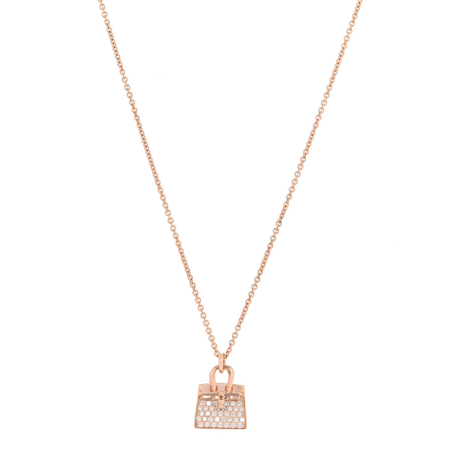 Hermes 18K Rose Gold Diamond Birkin Amulettes Pendant Necklace 1 of 6