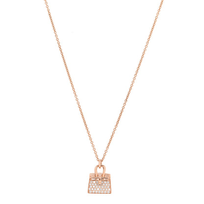 Hermes 18K Rose Gold Diamond Birkin Amulettes Pendant Necklace 1 of 6