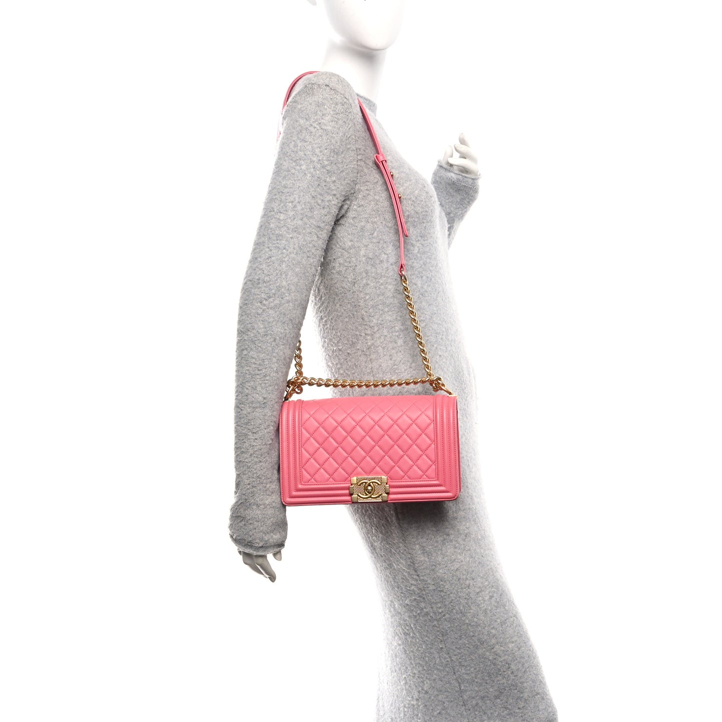 Lambskin Quilted Medium Boy Flap Fuchsia