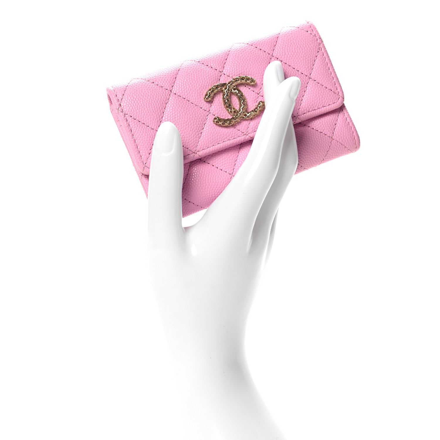 Chanel Caviar Metal Perforated Quilted CC Flap Card Holder Pink Green 2 of 9