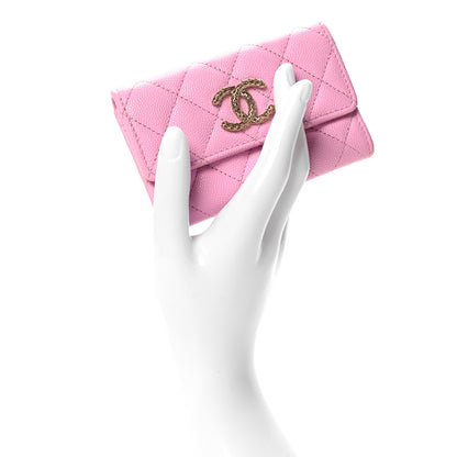 Chanel Caviar Metal Perforated Quilted CC Flap Card Holder Pink Green 2 of 9