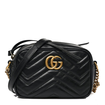 Gucci Calfskin Matelasse Mini GG Marmont Chain Shoulder Bag Black 1 of 9