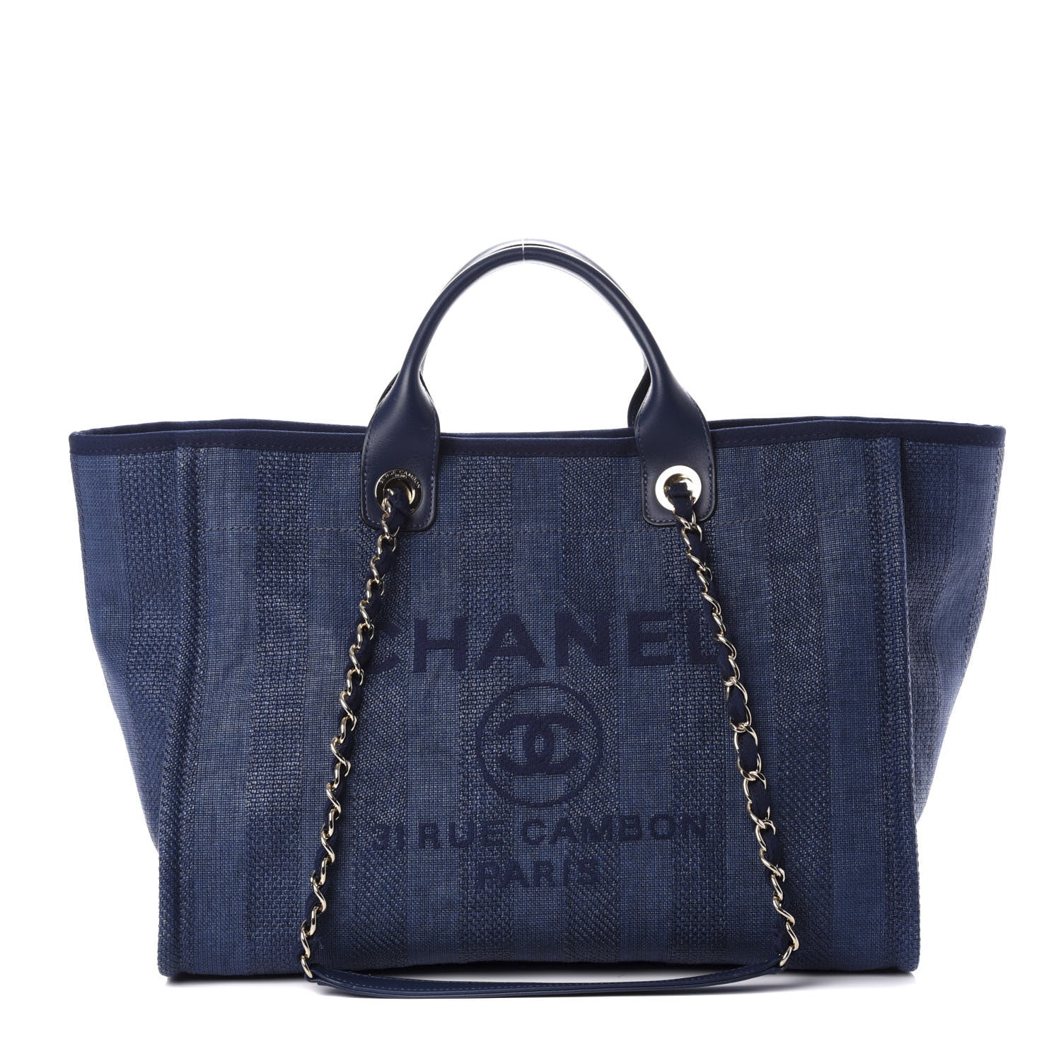 Chanel Mixed Fibers Striped Medium Deauville Tote Navy Blue 1 of 12