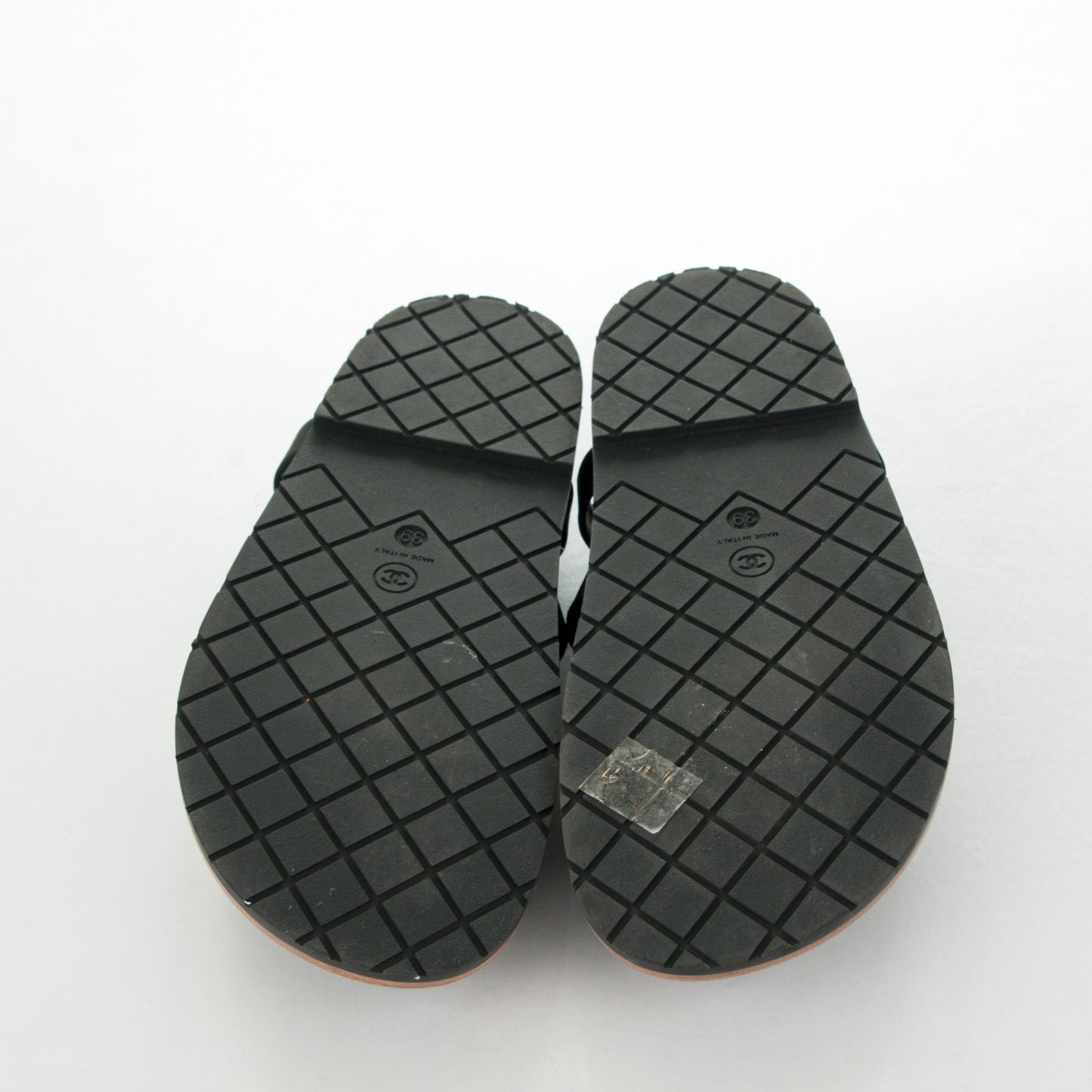 Satin Lambskin Chain Flat Sandals 39 Black