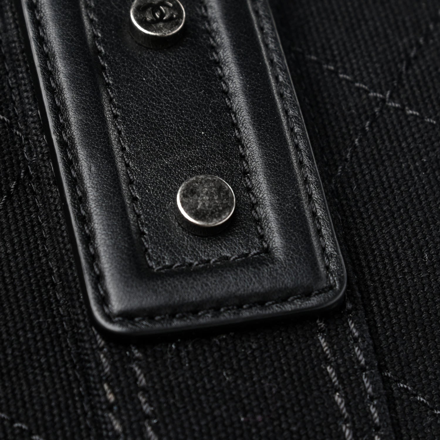 Chanel Washed Toile Calfskin Quilted Large Street Style Travel Bag Black 13 of 14