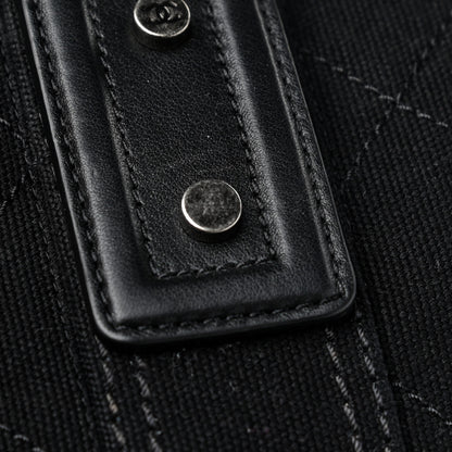 Chanel Washed Toile Calfskin Quilted Large Street Style Travel Bag Black 13 of 14