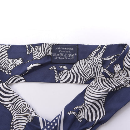 Hermes Silk Les Zebres Twilly Gris Marine Black White 2 of 5
