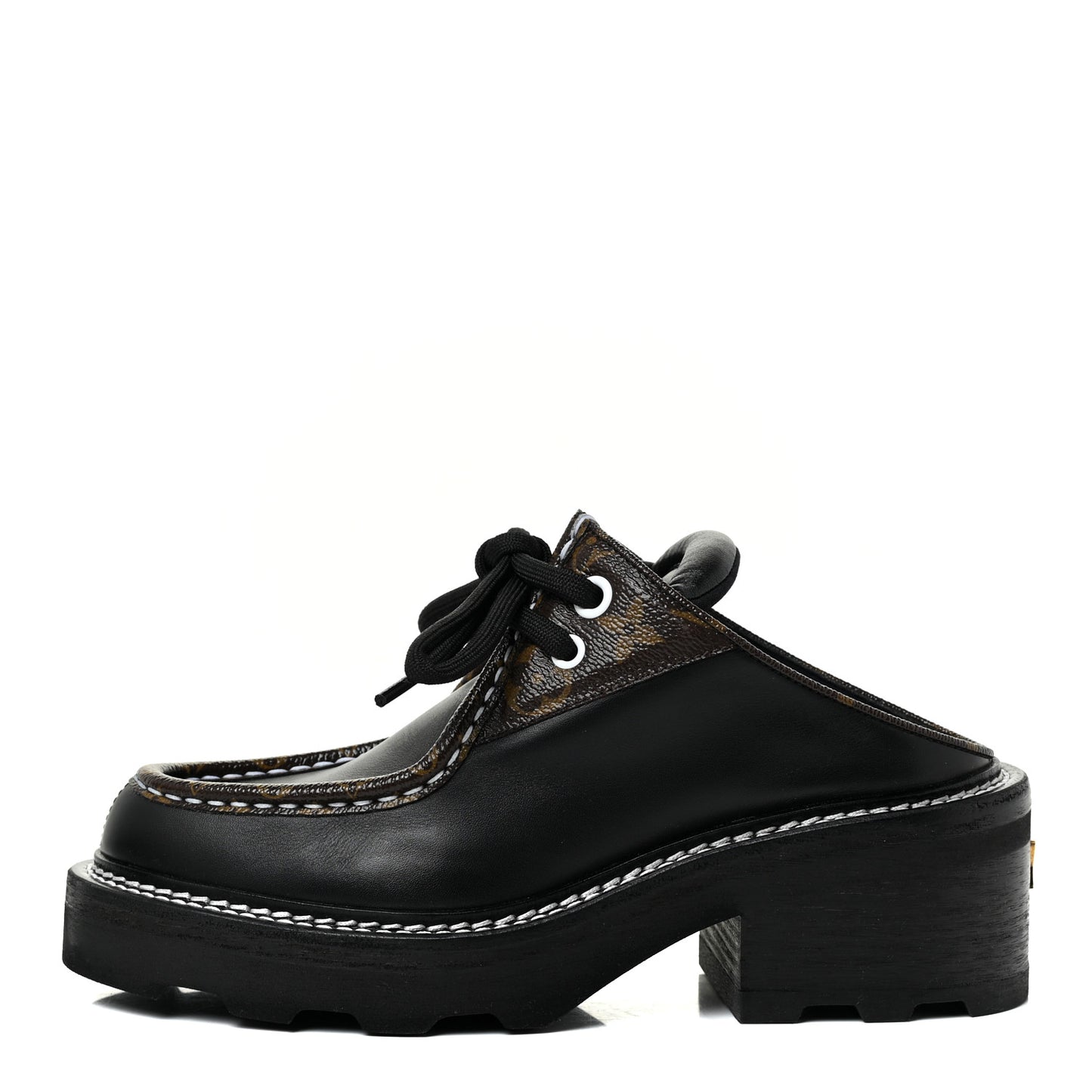 Calfskin Monogram Beaubourg Open Back Platform Derby Shoes 36.5 Black