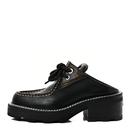 Louis Vuitton Calfskin Monogram Beaubourg Open Back Platform Derby Shoes 36.5 Black 1 of 9
