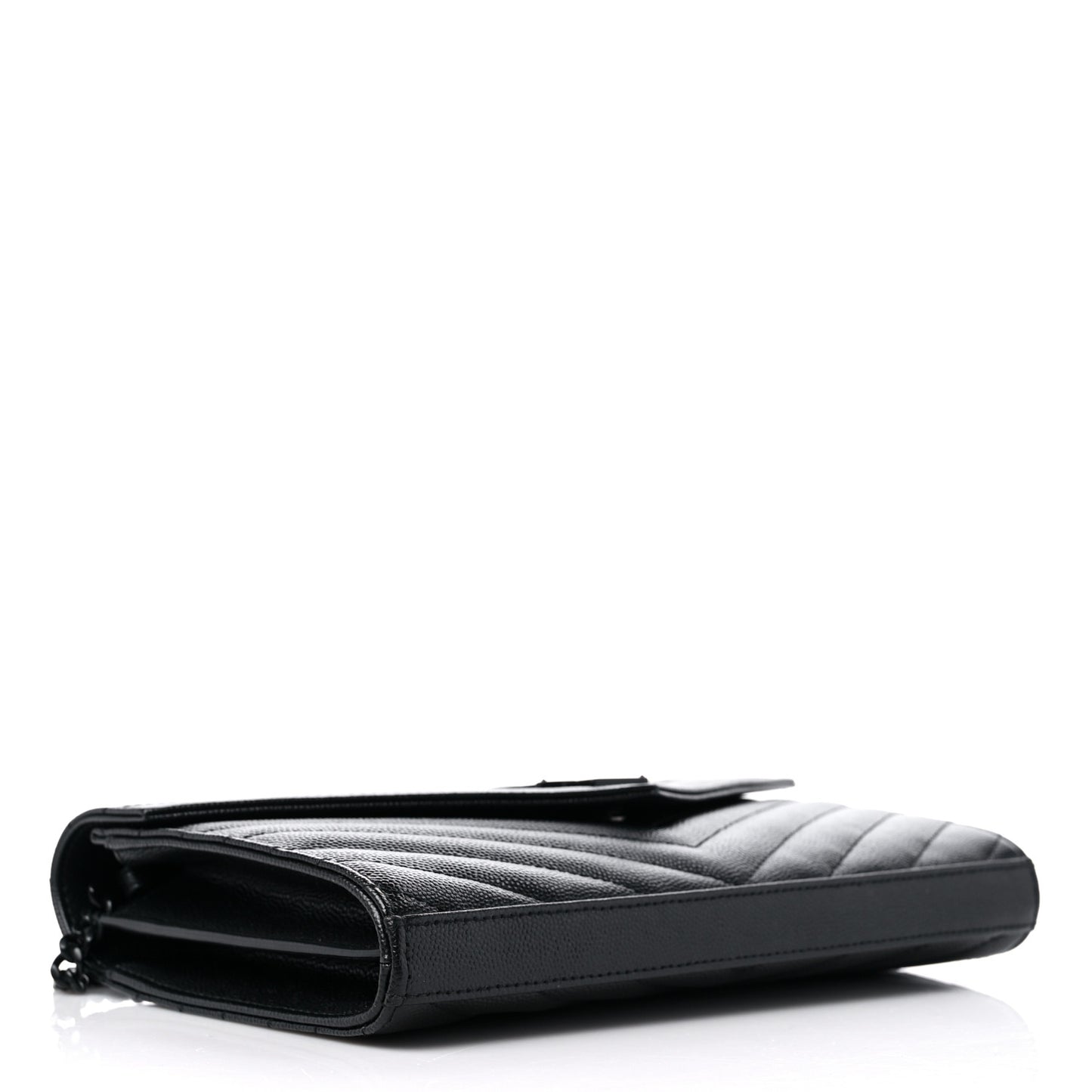Grain De Poudre Matelasse Chevron Monogram Monochrome Chain Wallet Black