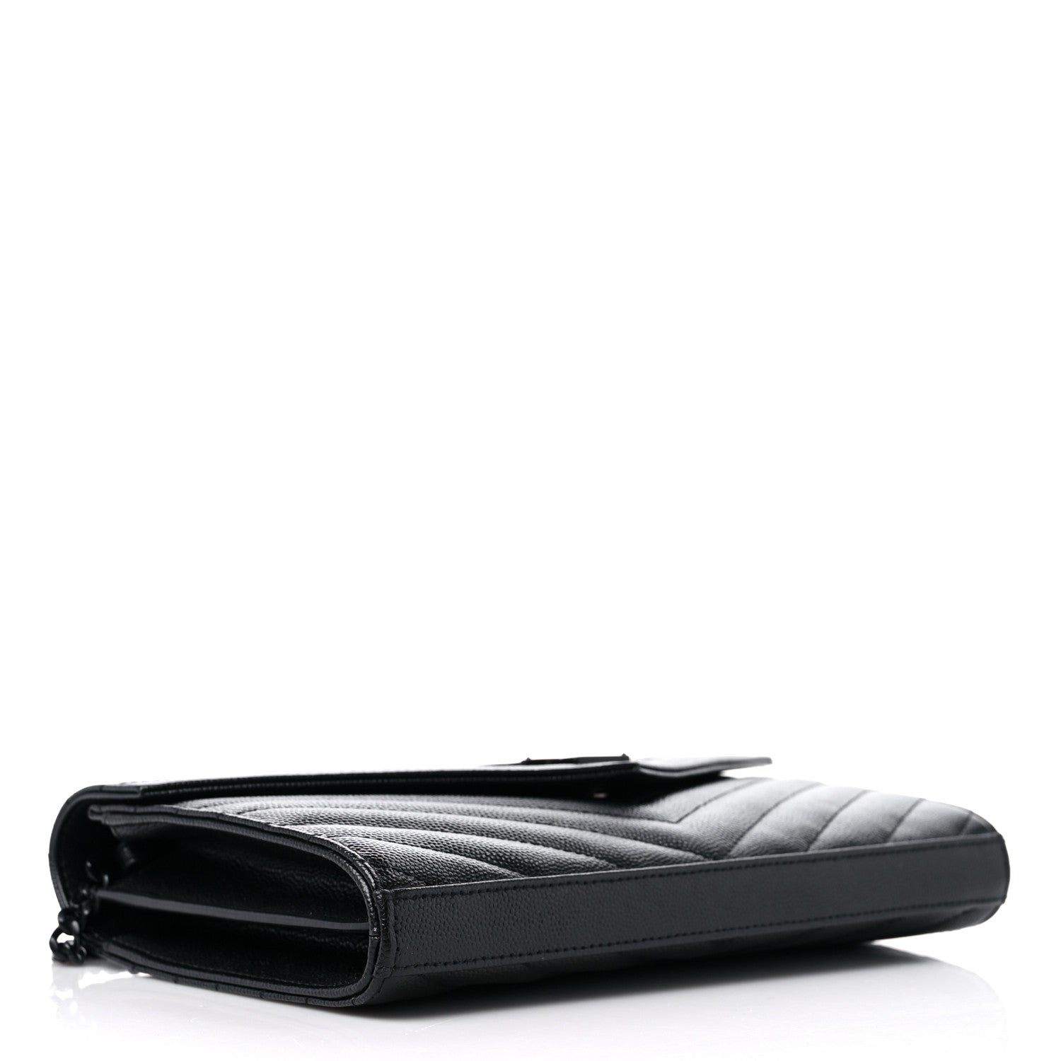 Saint Laurent Grain De Poudre Matelasse Chevron Monogram Monochrome Chain Wallet Black 4 of 9