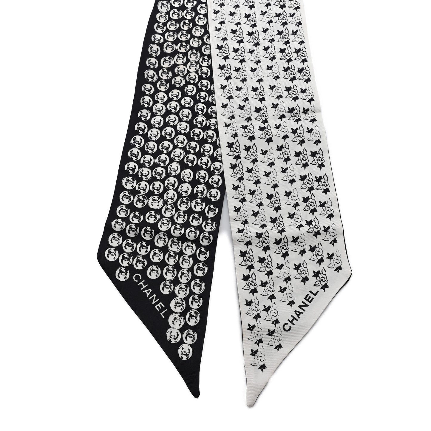 Silk CC Logo Camellia  Bandeau Scarf White Black