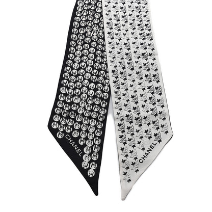 Chanel Silk CC Logo Camellia  Bandeau Scarf White Black 2 of 4