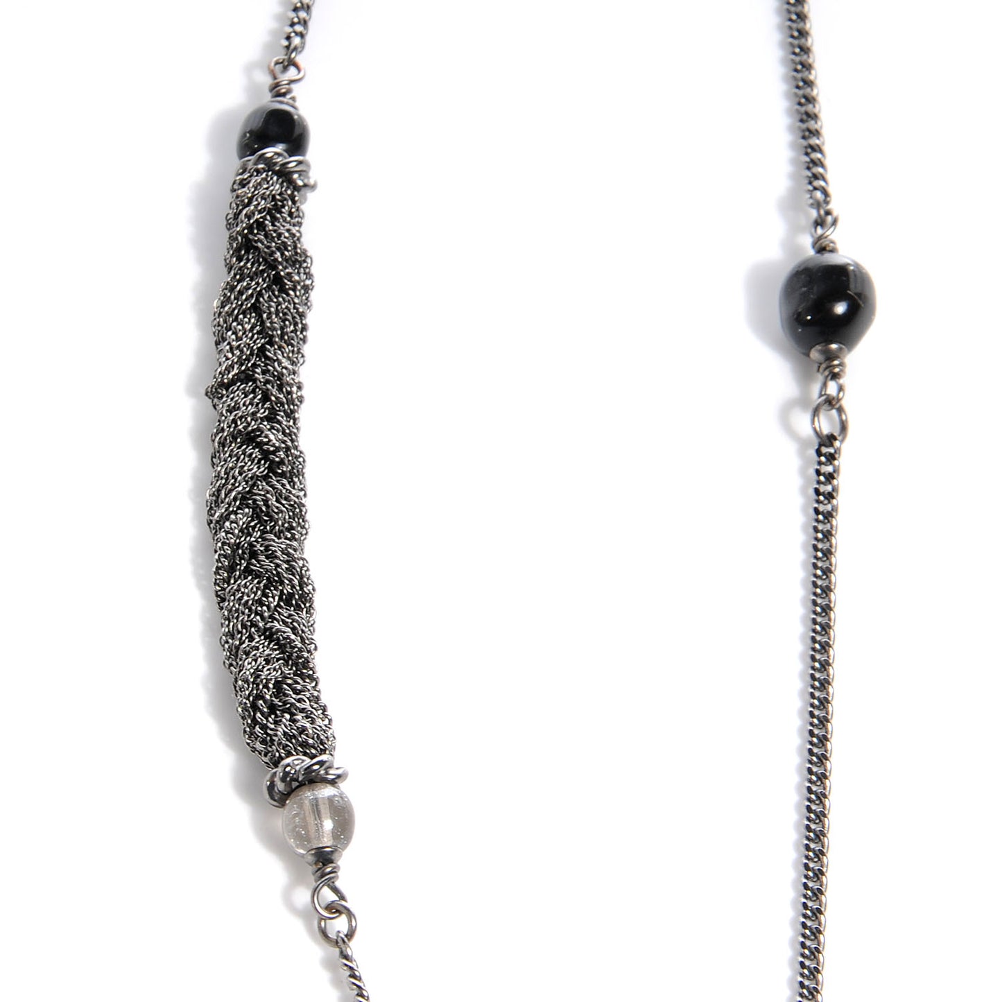 Pearl Crystal CC Bead Necklace Silver