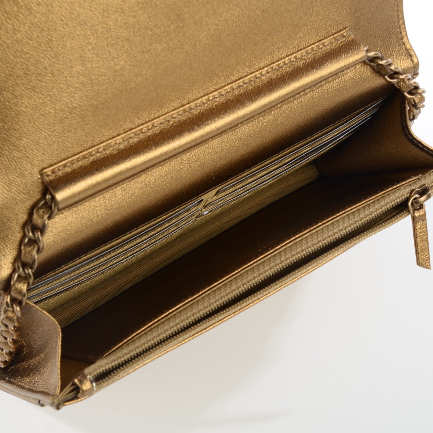 Chanel Metallic Lambskin Quilted Diamond CC Wallet On Chain WOC Bronze 5 of 8