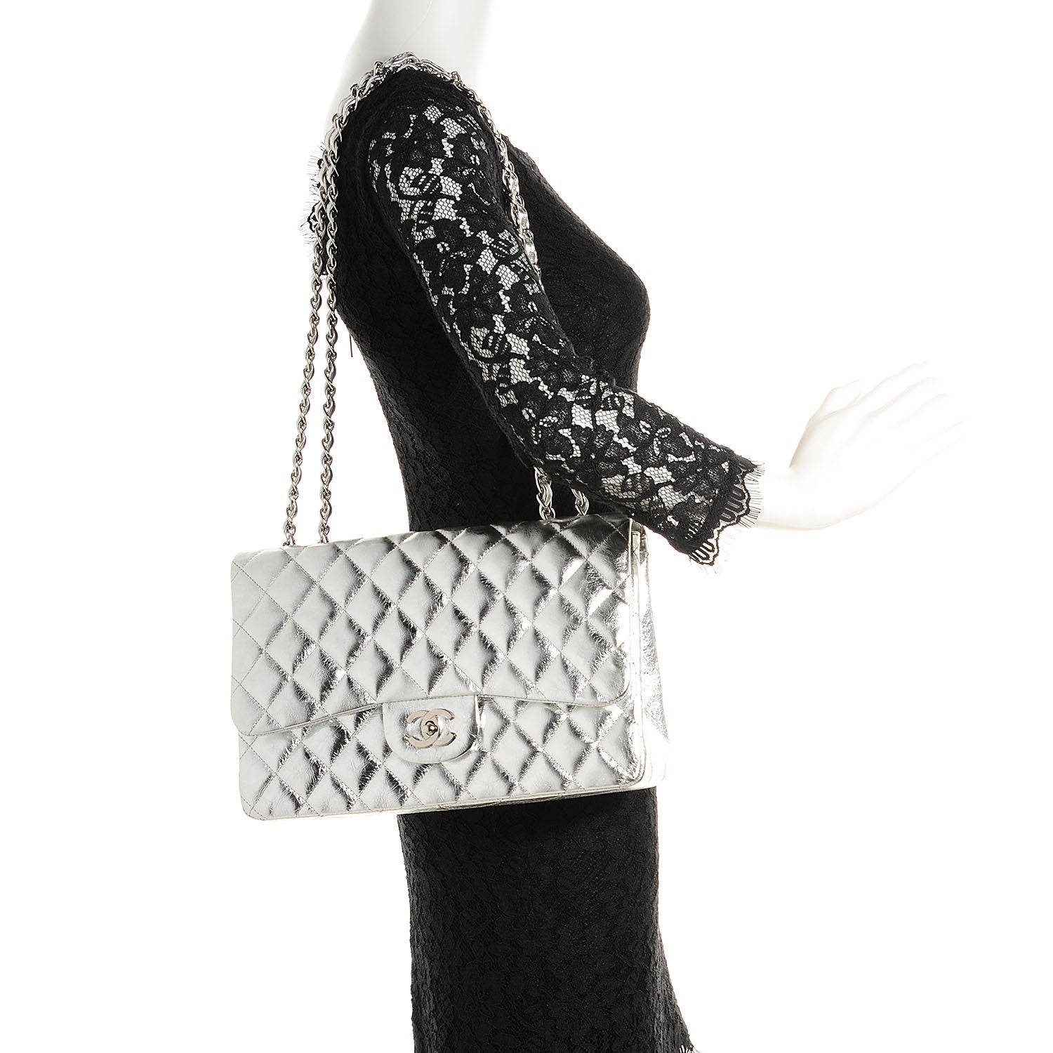 Chanel Metallic Calfskin Quilted Jumbo Single Flap Silver 2 of 8
