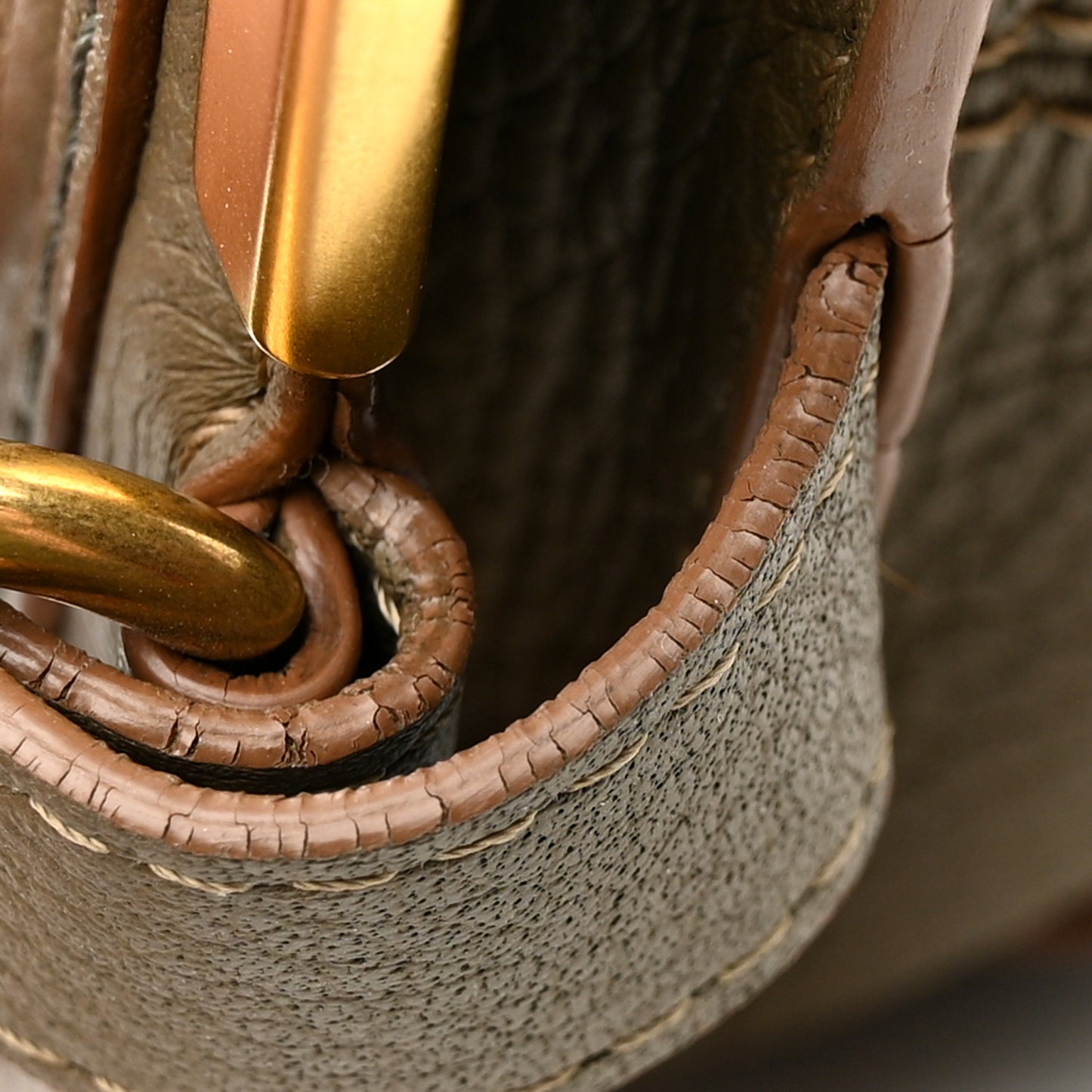 Grained Calfskin Small Marcie Saddle Bag Anchor Grey