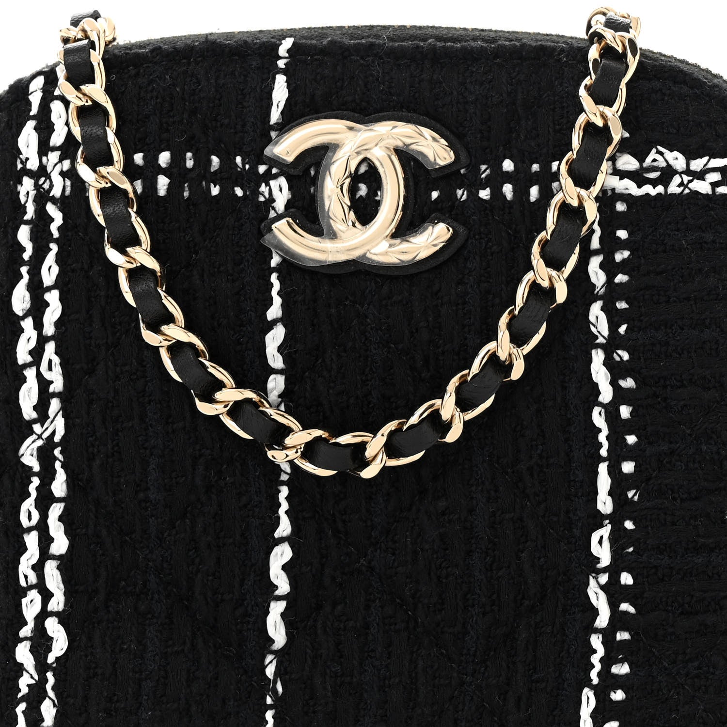 Chanel Tweed Quilted Mini Clutch With Chain Black White 1613843