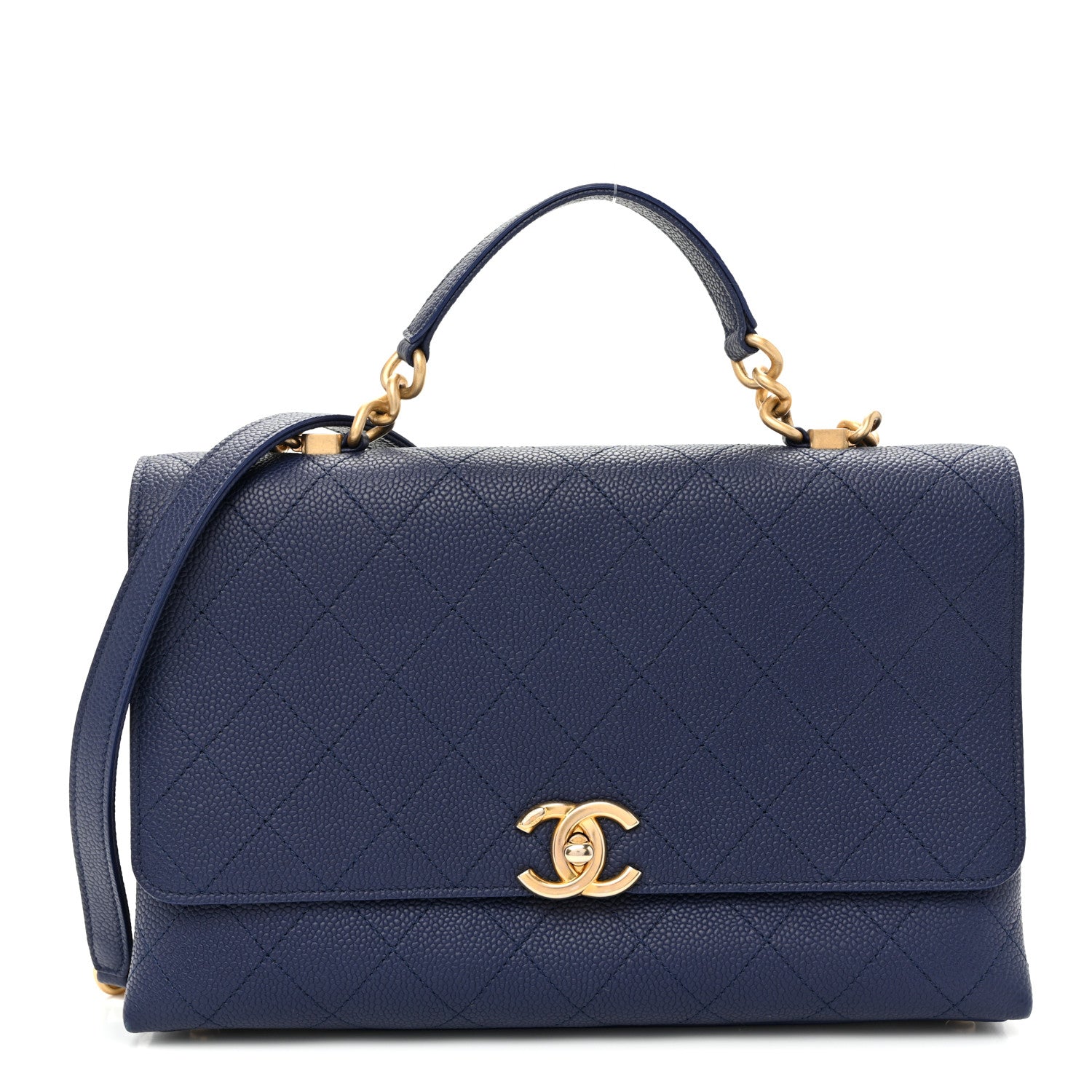 Chanel Caviar Diamond Stitched Top Handle Flap Navy 1 of 10