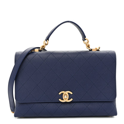 Chanel Caviar Diamond Stitched Top Handle Flap Navy 1 of 10